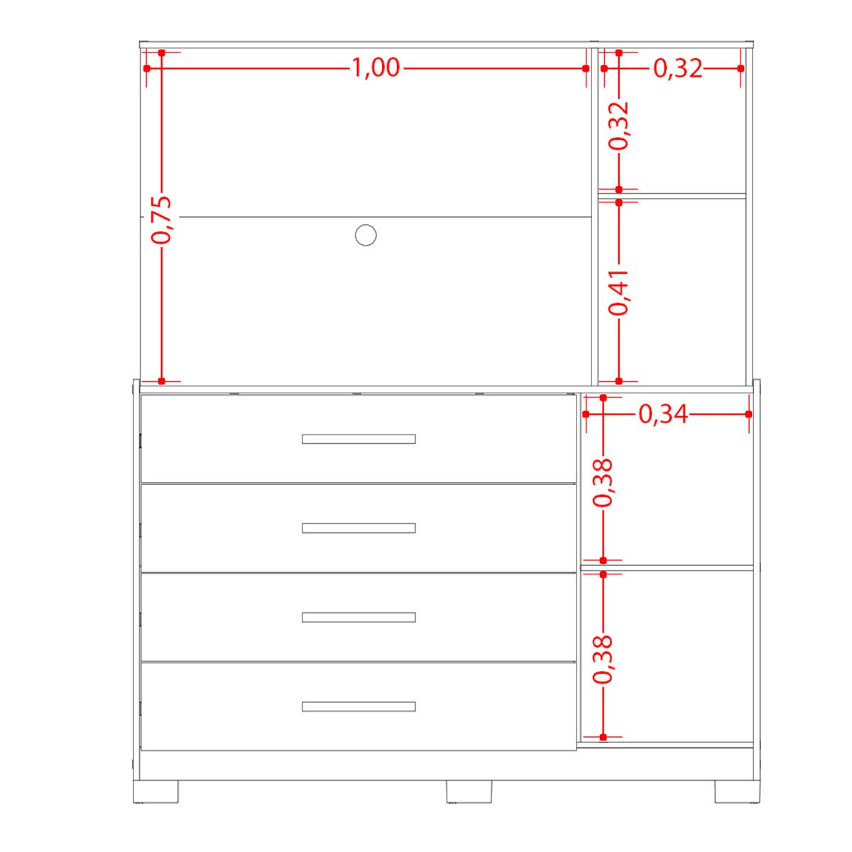 Cômoda com Painel para Tv 43" 4 Gavetas 2 Portas Ilha Bela Freijo/Off White