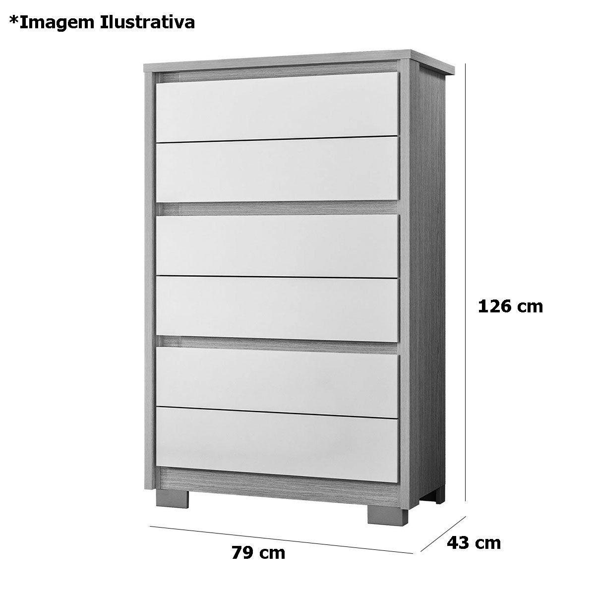 Cômoda para Quarto 6 Gavetas MDP Duo Cinamomo/Off White
