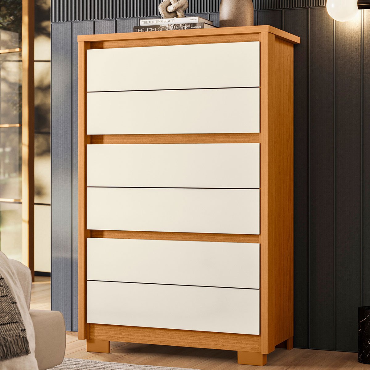 Cômoda para Quarto 6 Gavetas MDP Duo Cinamomo/Off White