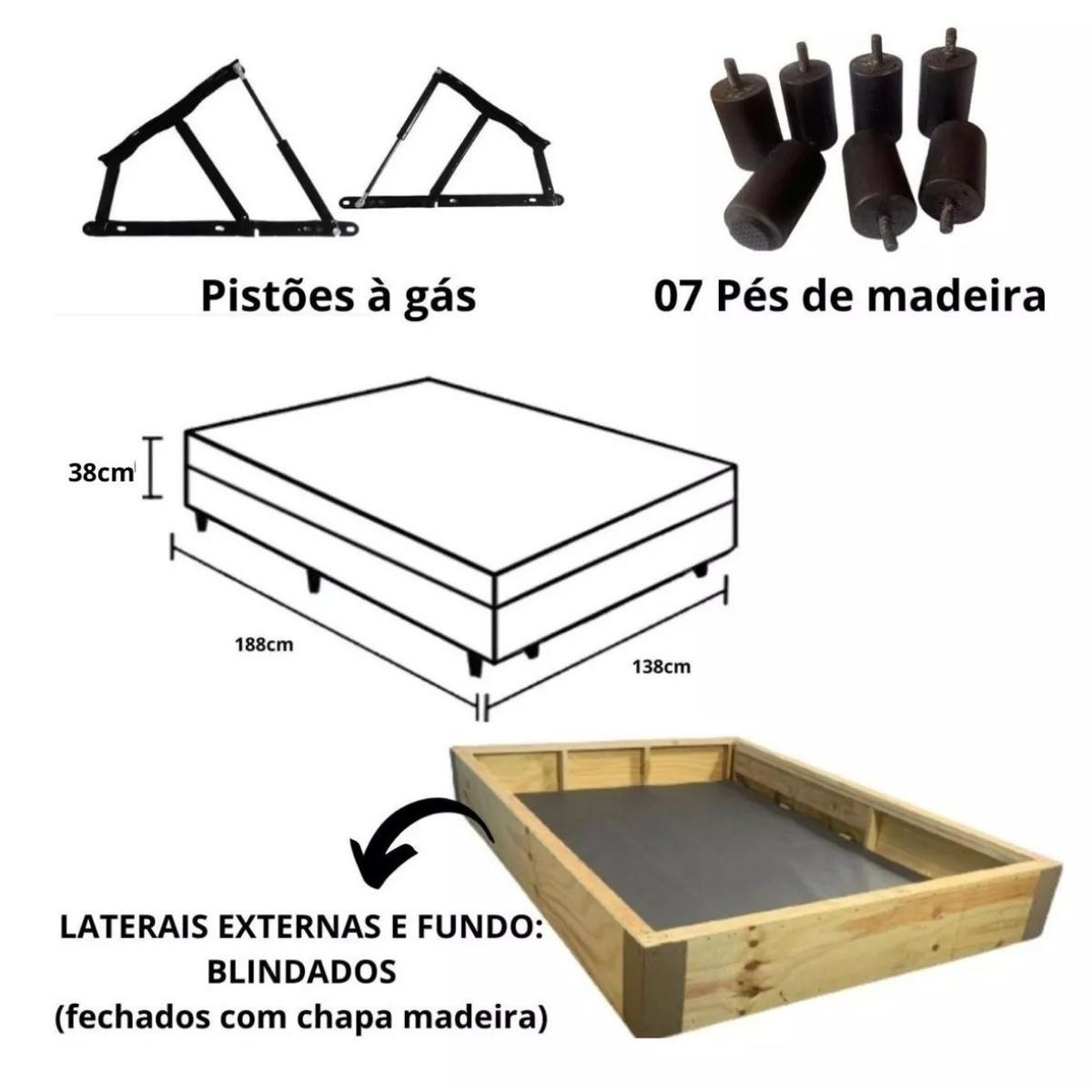 Cama Box Baú Casal Reforçada / Blindada
