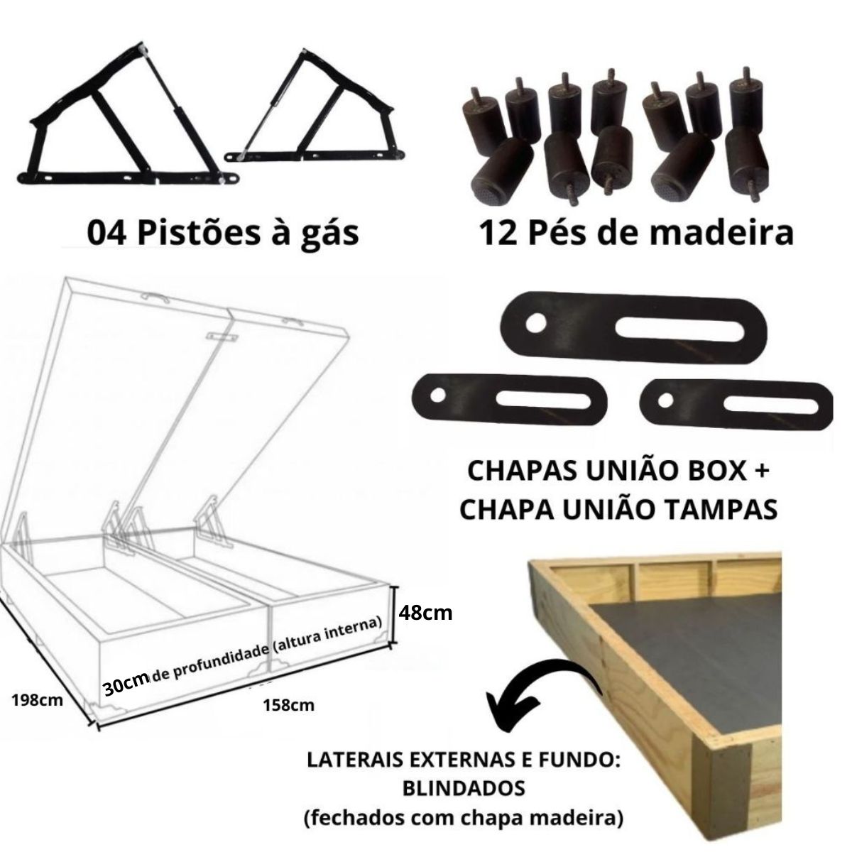 Cama Box Baú Queen Size com 48cm de altura -  Super Reforçada