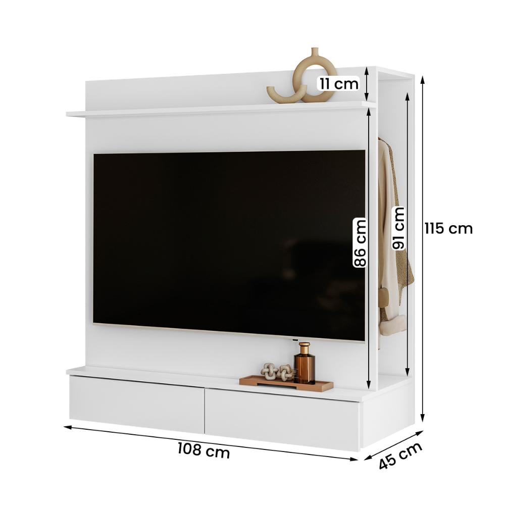 Closet com Painel Wave 108cm 2 Gavetas e Cabideiro Branco
