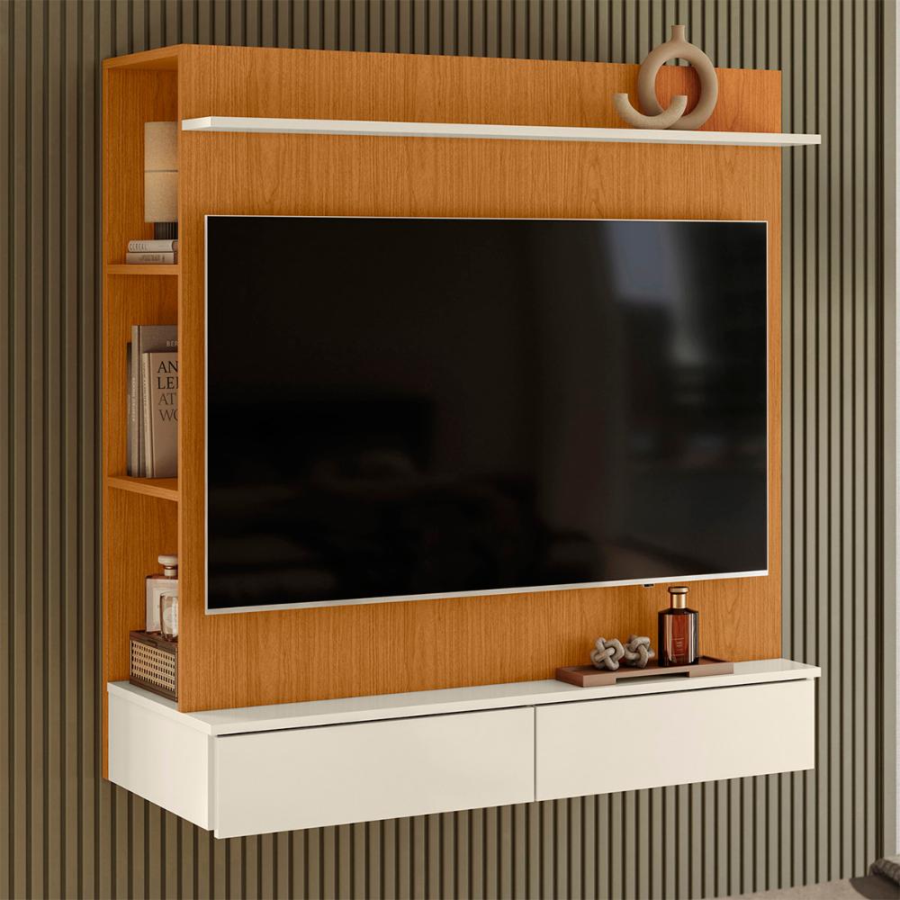 Closet com Painel Wave 108cm 2 Gavetas e Cabideiro Cinamomo/Off White