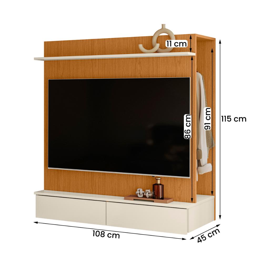 Closet com Painel Wave 108cm 2 Gavetas e Cabideiro Cinamomo/Off White