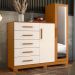 Comoda New Master Quarto Com 5 Gavetas 2 Portas e Espelho Cinamomo/Off White