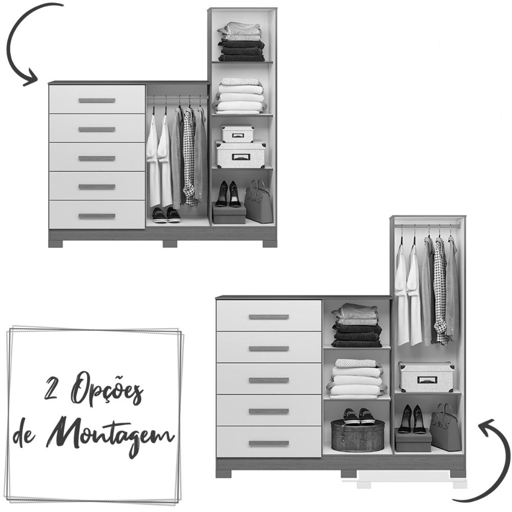 Comoda New Master Quarto Com 5 Gavetas 2 Portas e Espelho Cinamomo/Off White