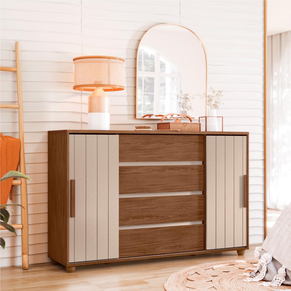 Conjunto Guarda Roupa e Cabeceira Anna Avelã Fendi Metalic