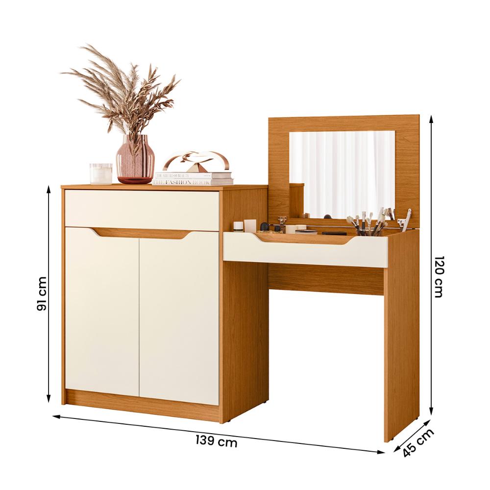 Escrivaninha Penteadeira Trend com 2 Portas e 1 Gaveta Cinamomo/Off White