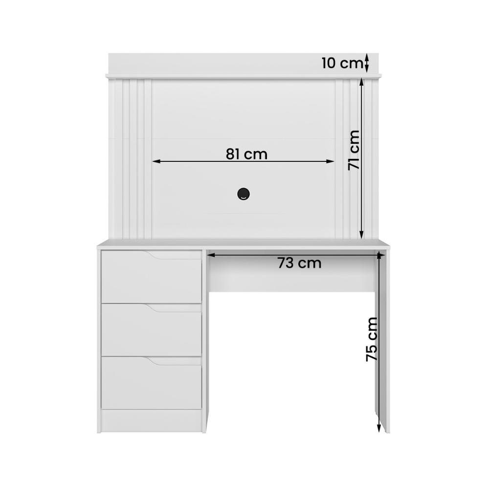 Escrivaninha com Painel Doble Ripado 120cm 3 Gavetas Branco