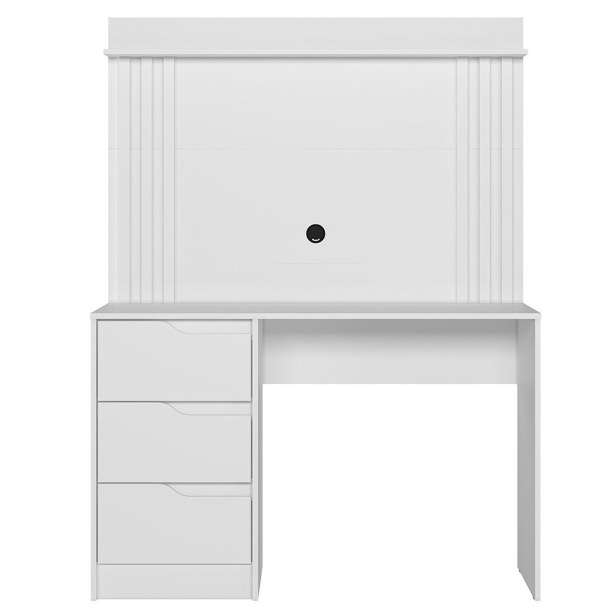 Escrivaninha com Painel até 42" Ripada 3 Gavetas Noble Branco