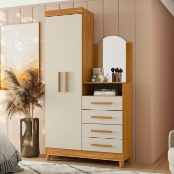 Gaveteiro Anita Off White Carvalho com Nicho