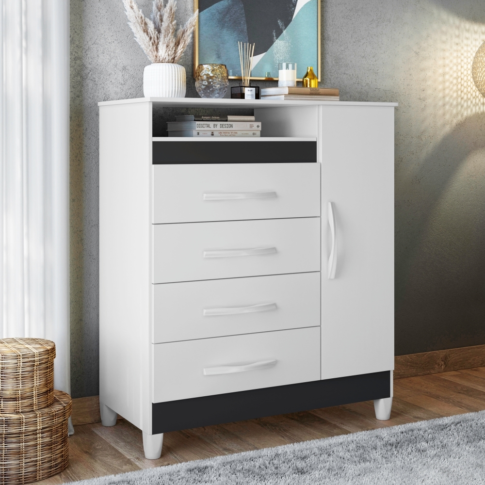 Gaveteiro Lee Branco Azul Titanium Rosa com Porta