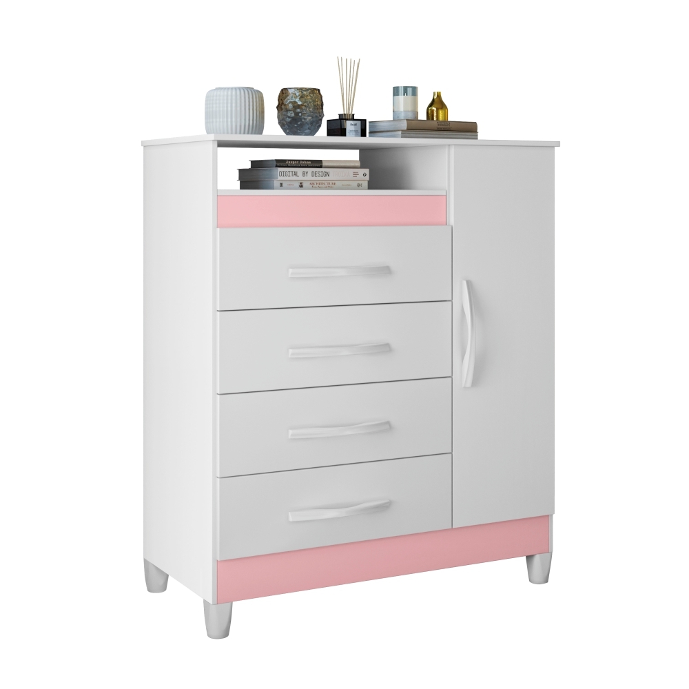 Gaveteiro Lee Branco Rosa Titanium Azul com Porta