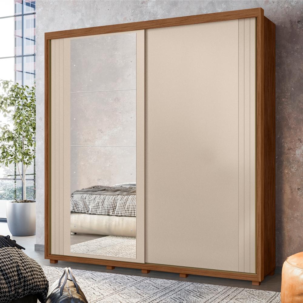 Guarda Roupa 2 Portas com Espelho Vivvare Avelã/Fendi Metalic