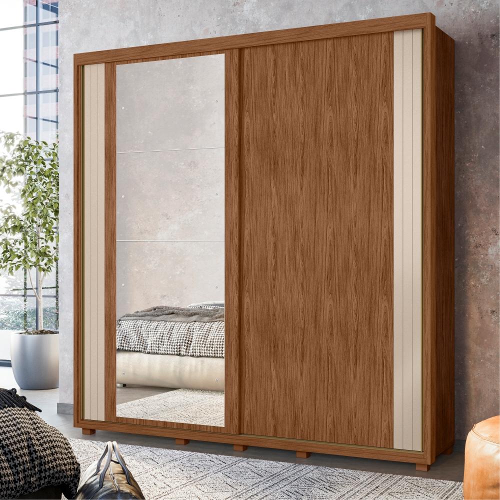 Guarda Roupa 2 Portas com Espelho Vivvare Avelã/Fendi Metalic