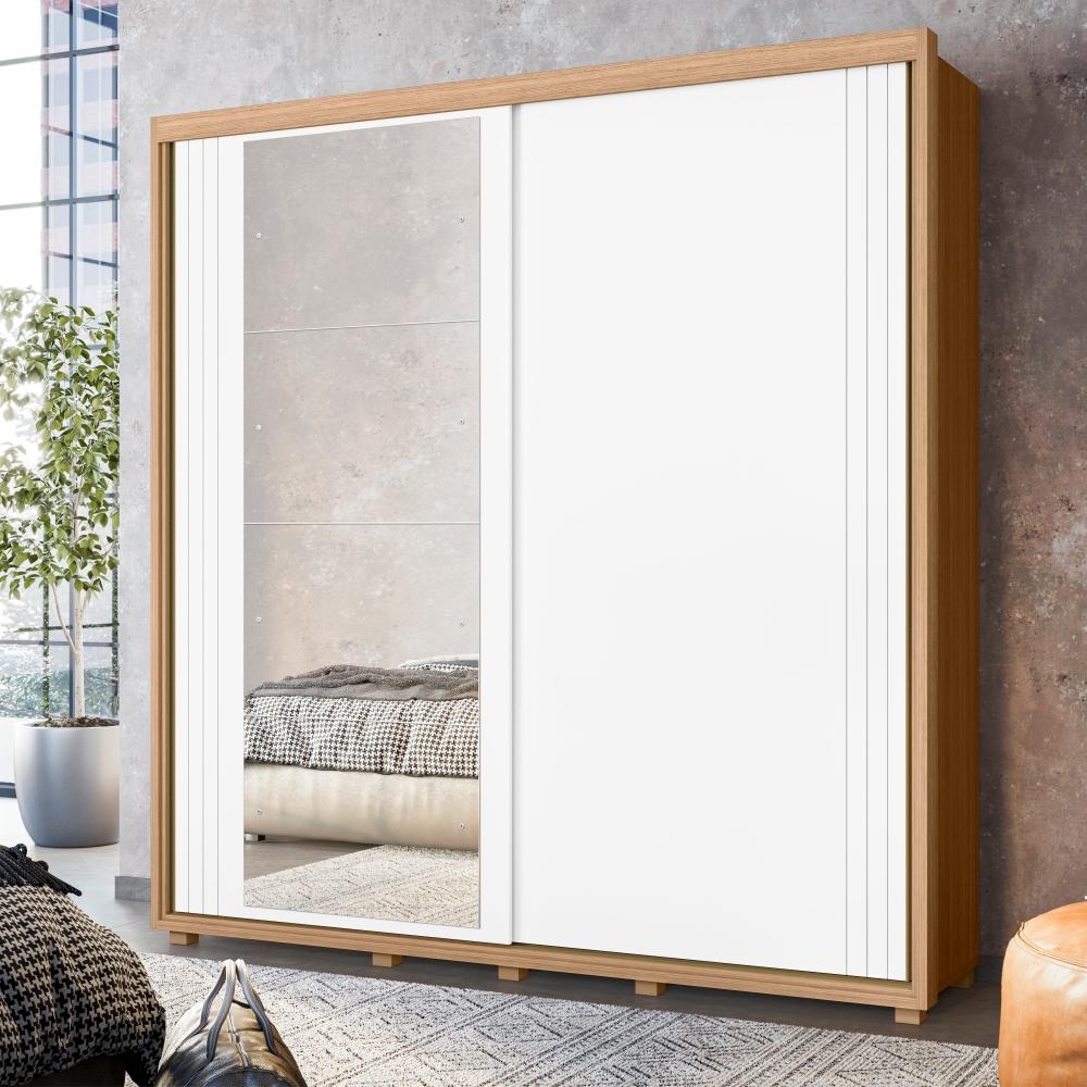 Guarda Roupa 2 Portas com Espelho Vivvare Nature/Titanium/Branco Fosco Liso