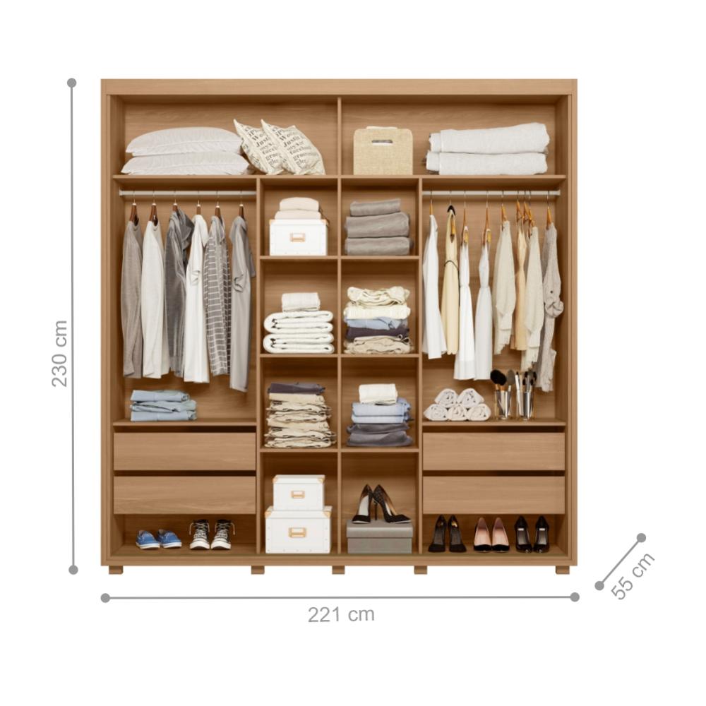 Guarda Roupa 2 Portas com Espelho Vivvare Nature/Titanium/Branco Fosco Liso