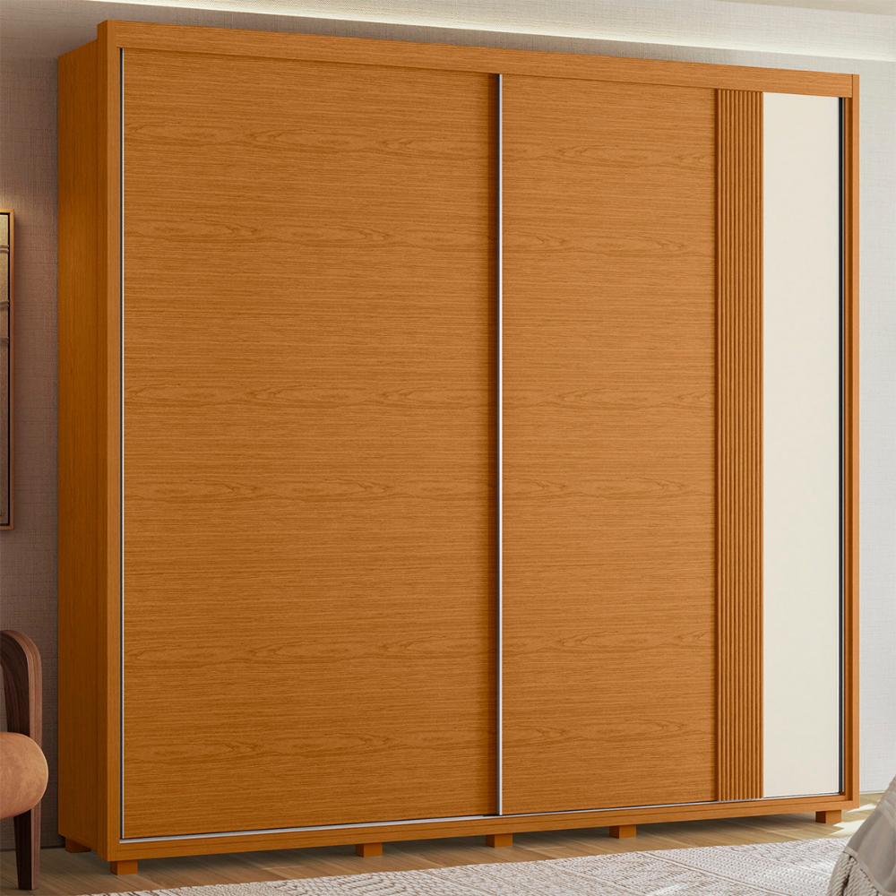 Guarda Roupa Acácia 240cm 2 Portas de Correr 4 Gavetas Cinamomo/Off White/Salvia