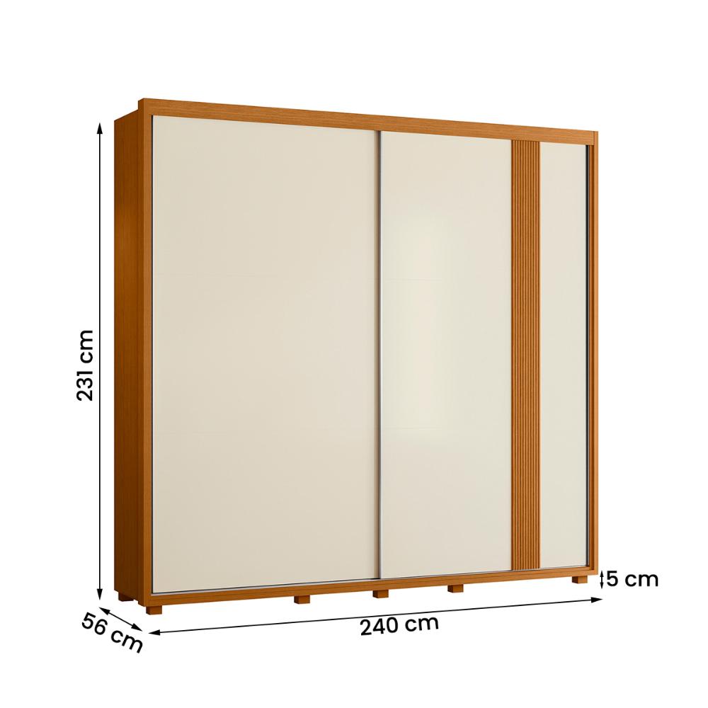 Guarda Roupa Acácia 240cm 2 Portas de Correr 4 Gavetas Cinamomo/Off White/Salvia