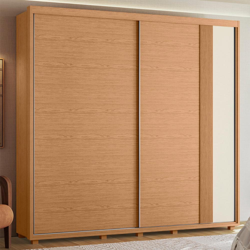 Guarda Roupa Acácia 240cm 2 Portas de Correr 4 Gavetas Freijo/Off White/Titanium