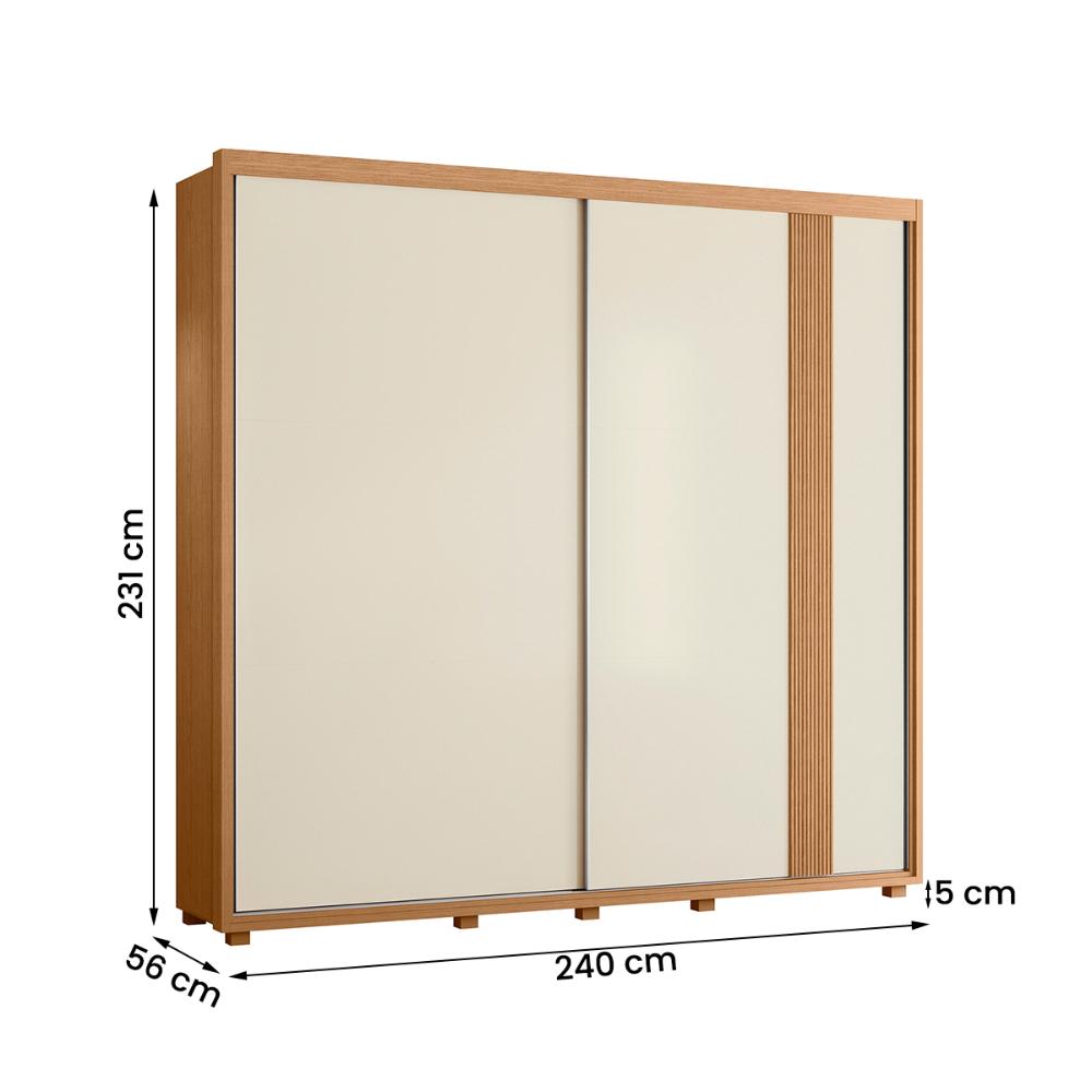 Guarda Roupa Acácia 240cm 2 Portas de Correr 4 Gavetas Freijo/Off White/Titanium
