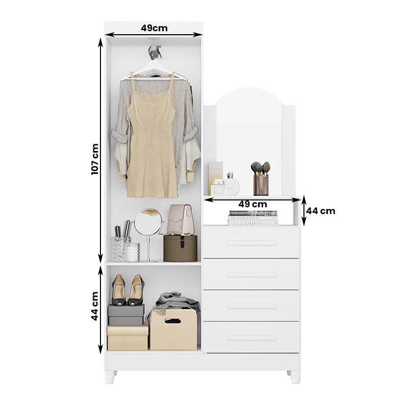 Guarda Roupa Cômoda Capri 2 Portas 4 Gavetas e Espelho Branco/Branco-Titanium-Azul-Rosa