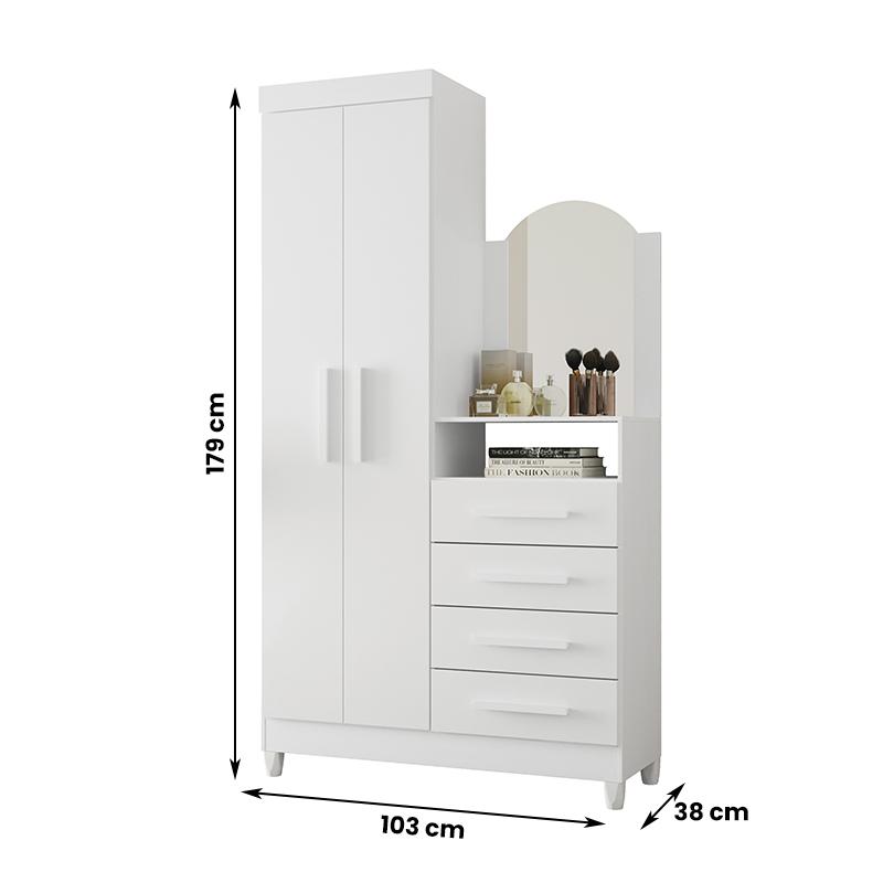 Guarda Roupa Cômoda Capri 2 Portas 4 Gavetas e Espelho Branco/Branco-Titanium-Azul-Rosa