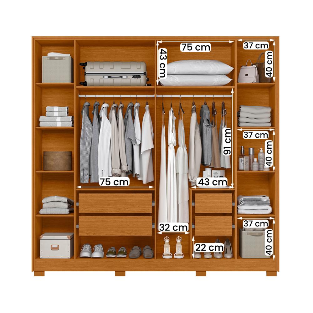 Guarda Roupa Deville 237cm 6 Portas 4 Gavetas c/ Pés Cinamomo