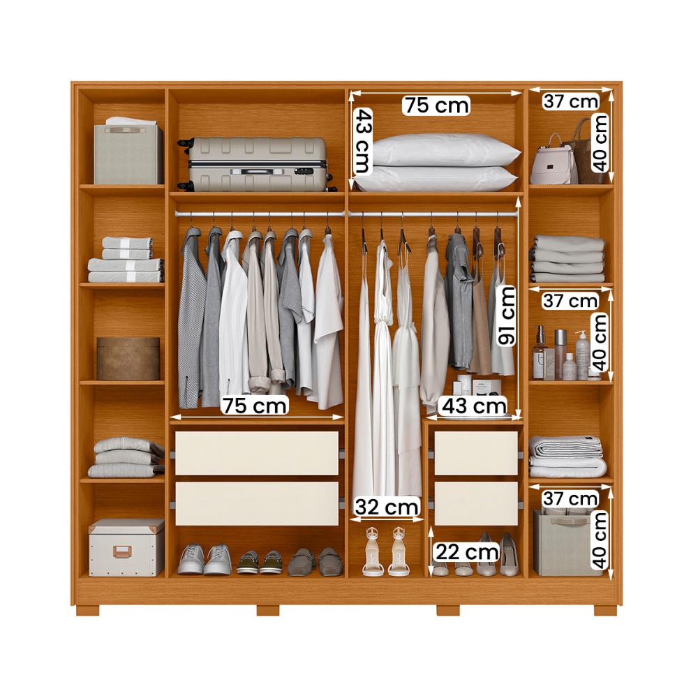 Guarda Roupa Deville 237cm 6 Portas 4 Gavetas c/ Pés Cinamomo/Off White