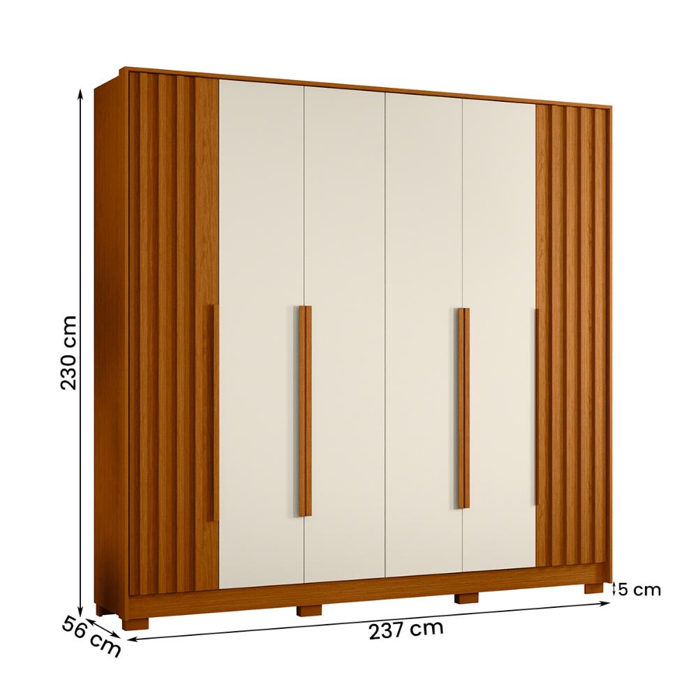 Guarda Roupa Deville 237cm 6 Portas 4 Gavetas c/ Pés Cinamomo/Off White