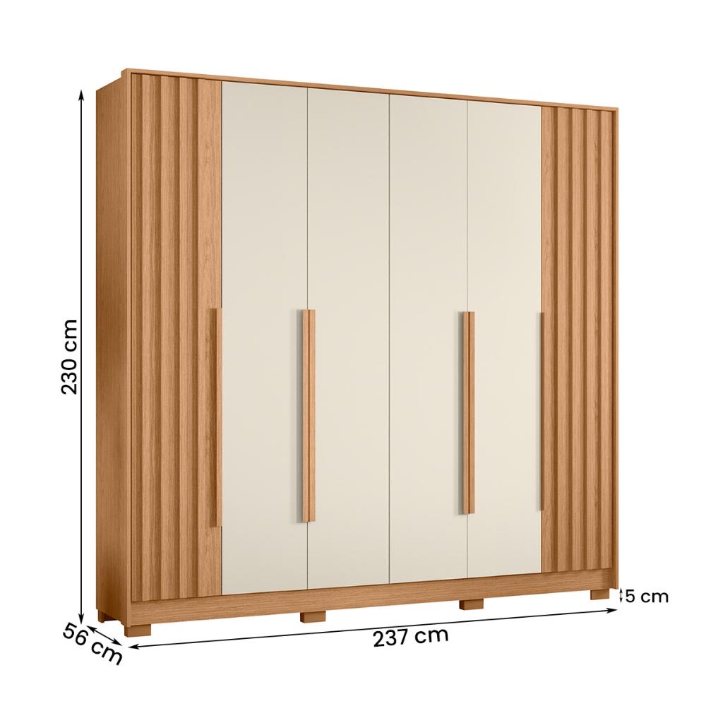 Guarda Roupa Deville 237cm 6 Portas 4 Gavetas c/ Pés Freijo/Off White