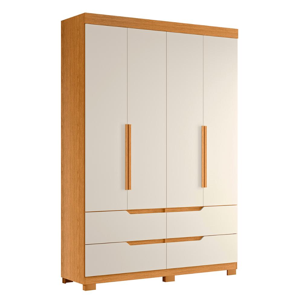 Guarda Roupa Doble Quarto Com 4 Portas e 4 Gavetas Cinamomo/Off White
