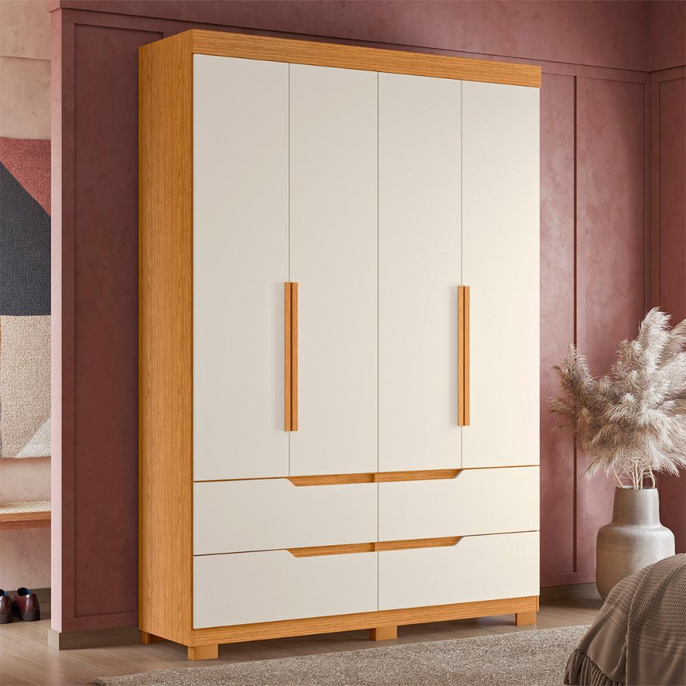 Guarda Roupa Doble Quarto Com 4 Portas e 4 Gavetas Cinamomo/Off White