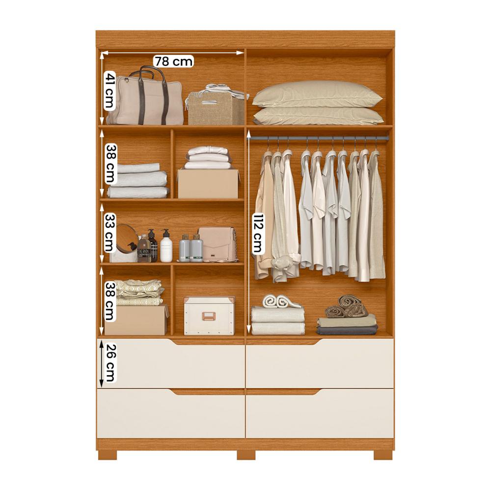 Guarda Roupa Doble Quarto Com 4 Portas e 4 Gavetas Cinamomo/Off White
