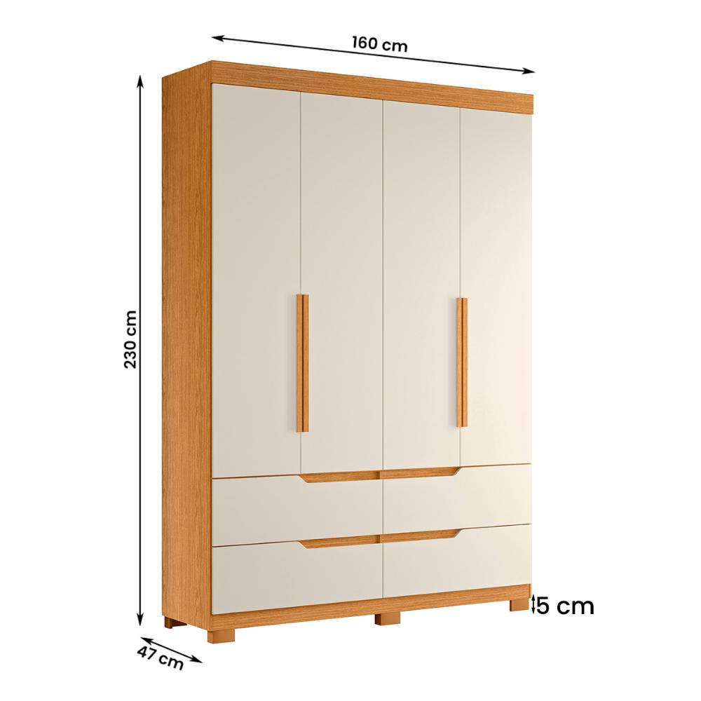 Guarda Roupa Doble Quarto Com 4 Portas e 4 Gavetas Cinamomo/Off White