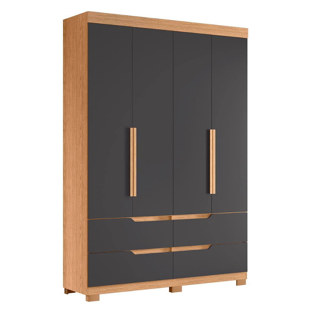 Guarda Roupa Doble Quarto Com 4 Portas e 4 Gavetas Freijo/Chumbo