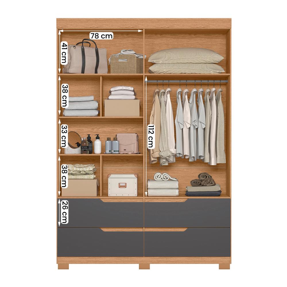 Guarda Roupa Doble Quarto Com 4 Portas e 4 Gavetas Freijo/Chumbo
