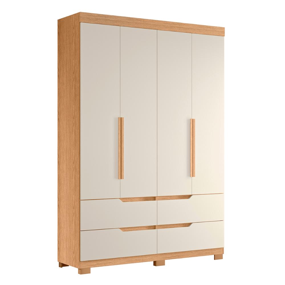 Guarda Roupa Doble Quarto Com 4 Portas e 4 Gavetas Freijo/Off White