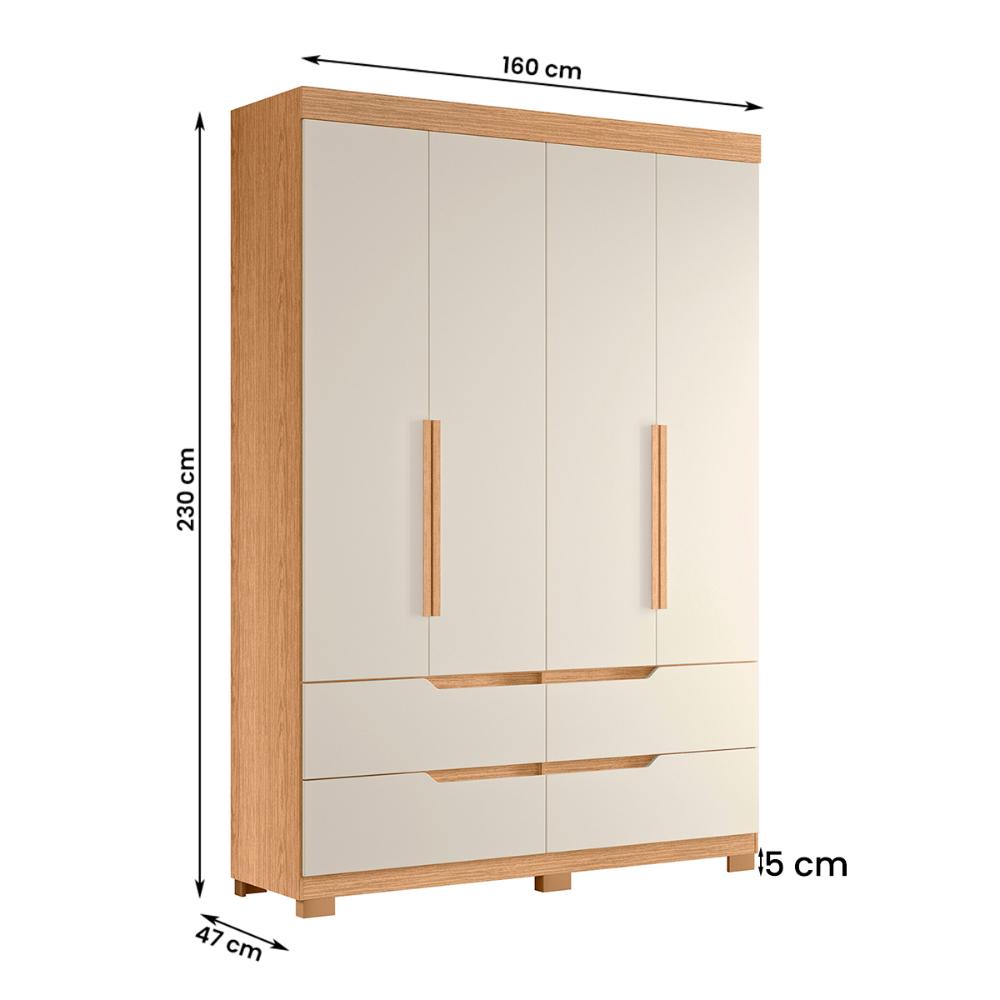 Guarda Roupa Doble Quarto Com 4 Portas e 4 Gavetas Freijo/Off White