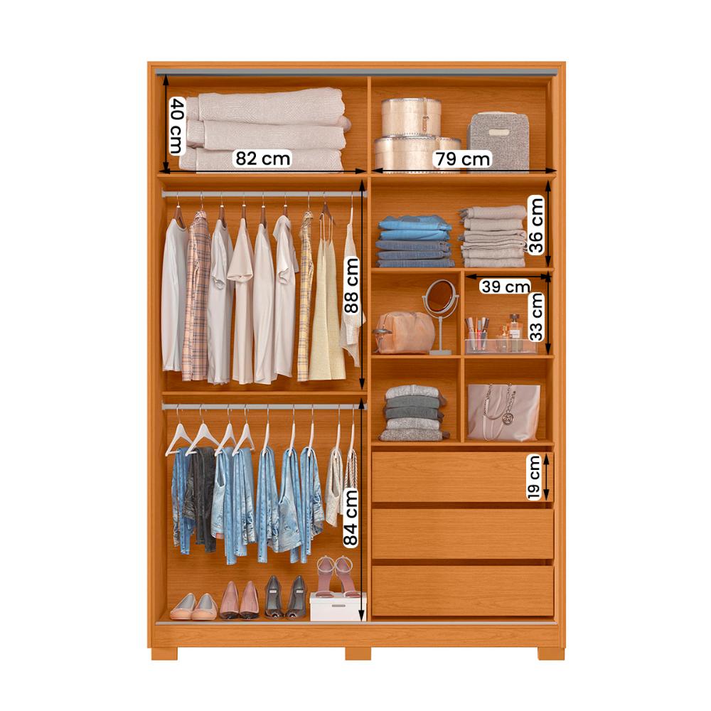 Guarda Roupa Frizatto Com 2 Portas de Correr e 3 Gavetas Cinamomo/Off White
