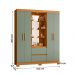 Guarda Roupa Olimpia 163cm 4 Portas Espelho LED 2 Gavetas Cinamomo/Salvia