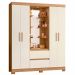 Guarda Roupa Olimpia 163cm 4 Portas Espelho LED 2 Gavetas Freijo/Off White