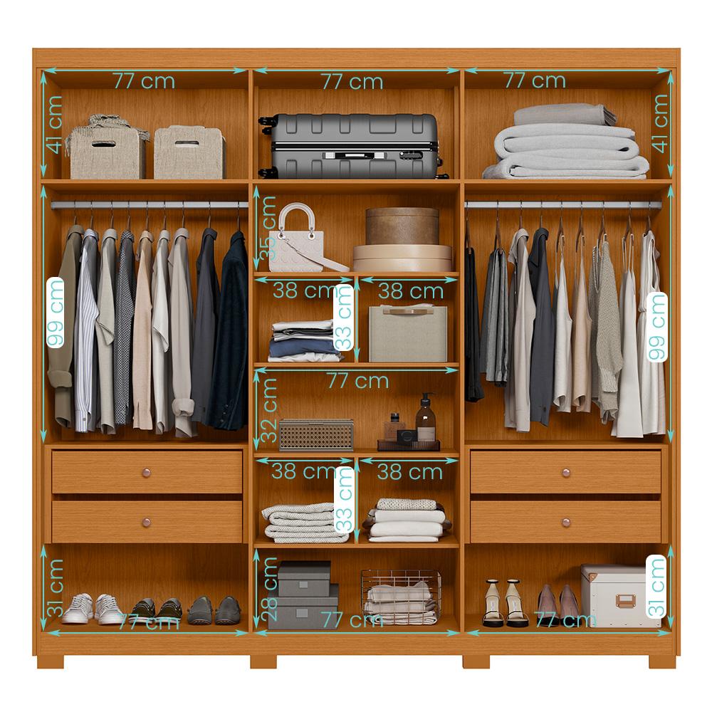 Guarda Roupa Ouro Verde Quarto Com 6 Portas e 4 Gavetas Cinamomo/Salvia