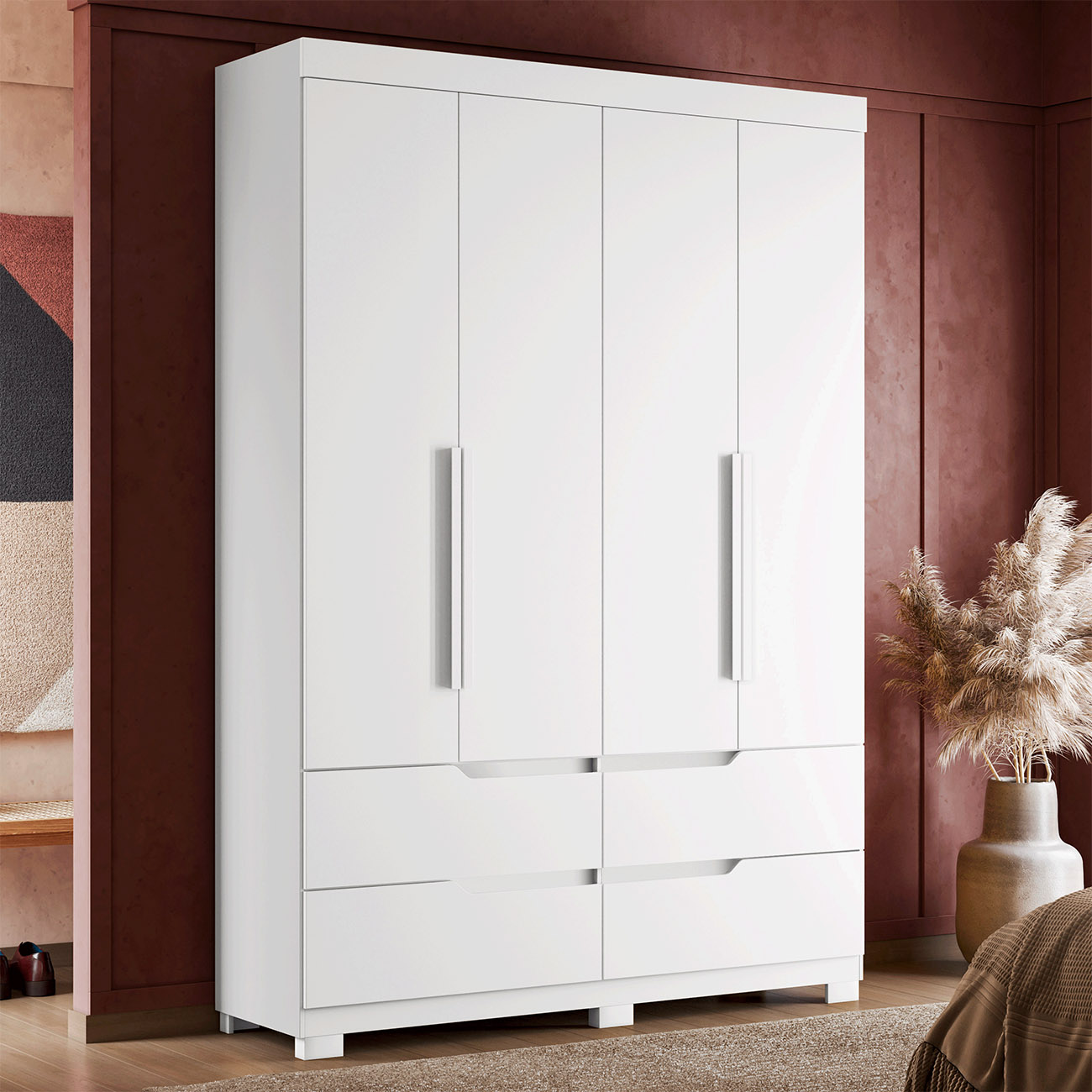 Guarda Roupa Solteiro 160cm 4 Portas Doble Branco - Albatroz