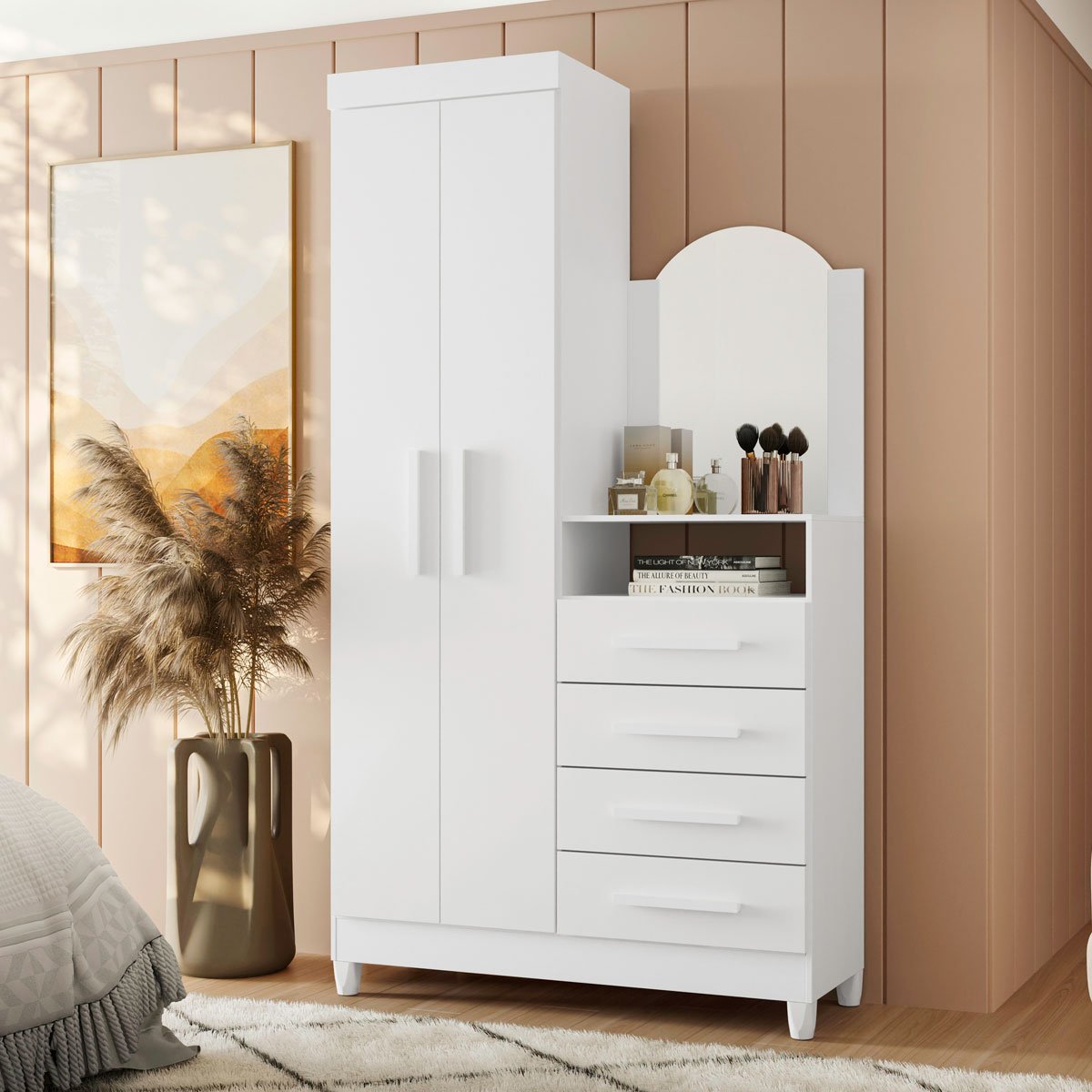 Guarda-Roupa Solteiro com Cômoda Capri 2 Portas Branco