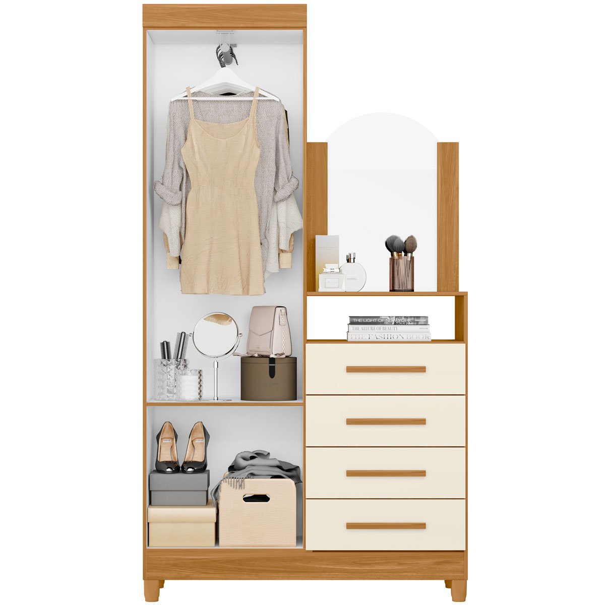 Guarda-Roupa Solteiro com Cômoda Capri 2 Portas Carvalho Grife/Off White