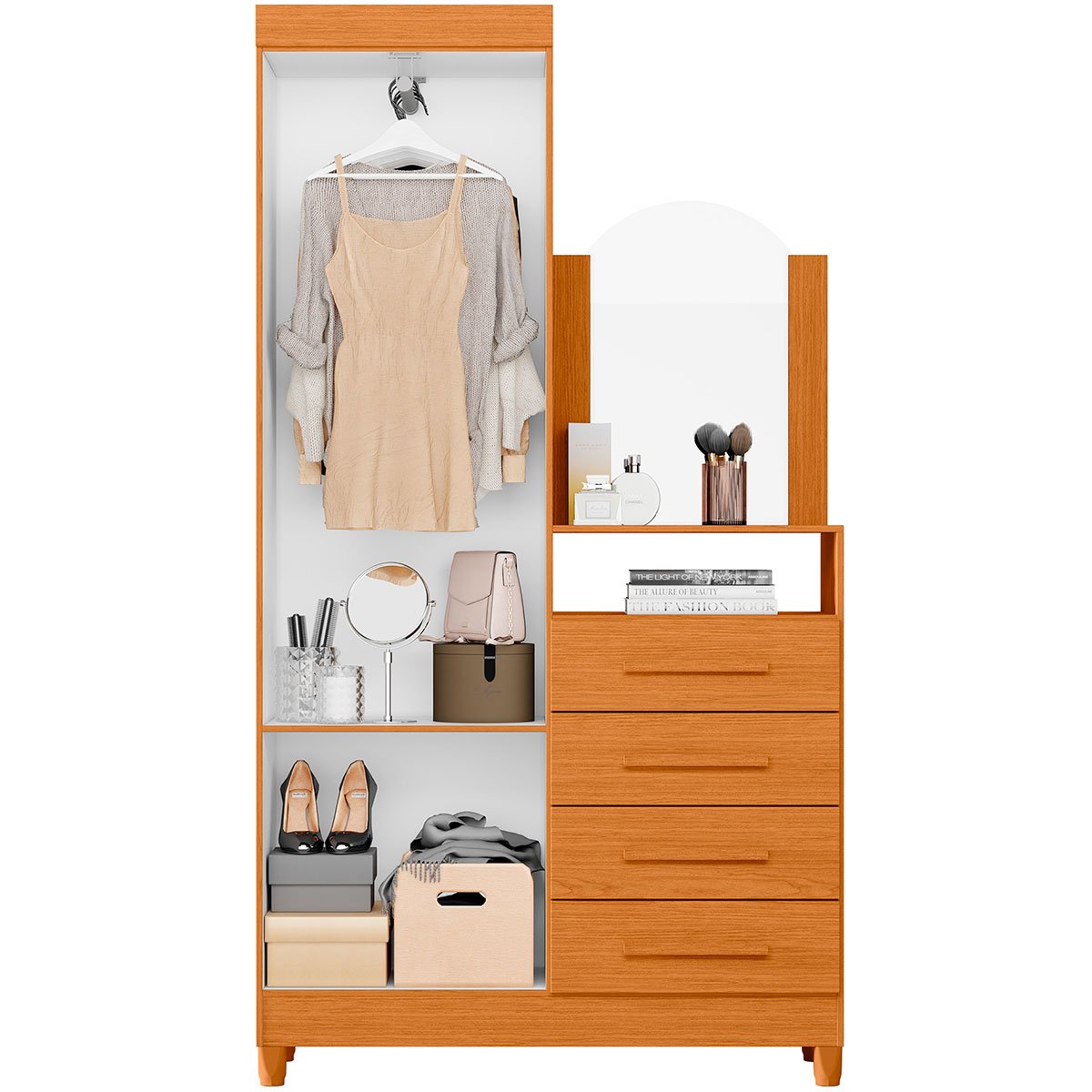 Guarda-Roupa Solteiro com Cômoda Capri 2 Portas Cinamomo