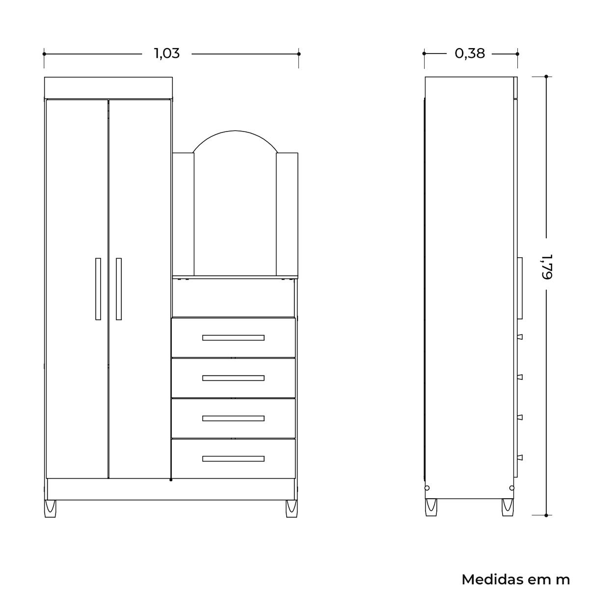 Guarda-Roupa Solteiro com Cômoda Capri 2 Portas Cinamomo