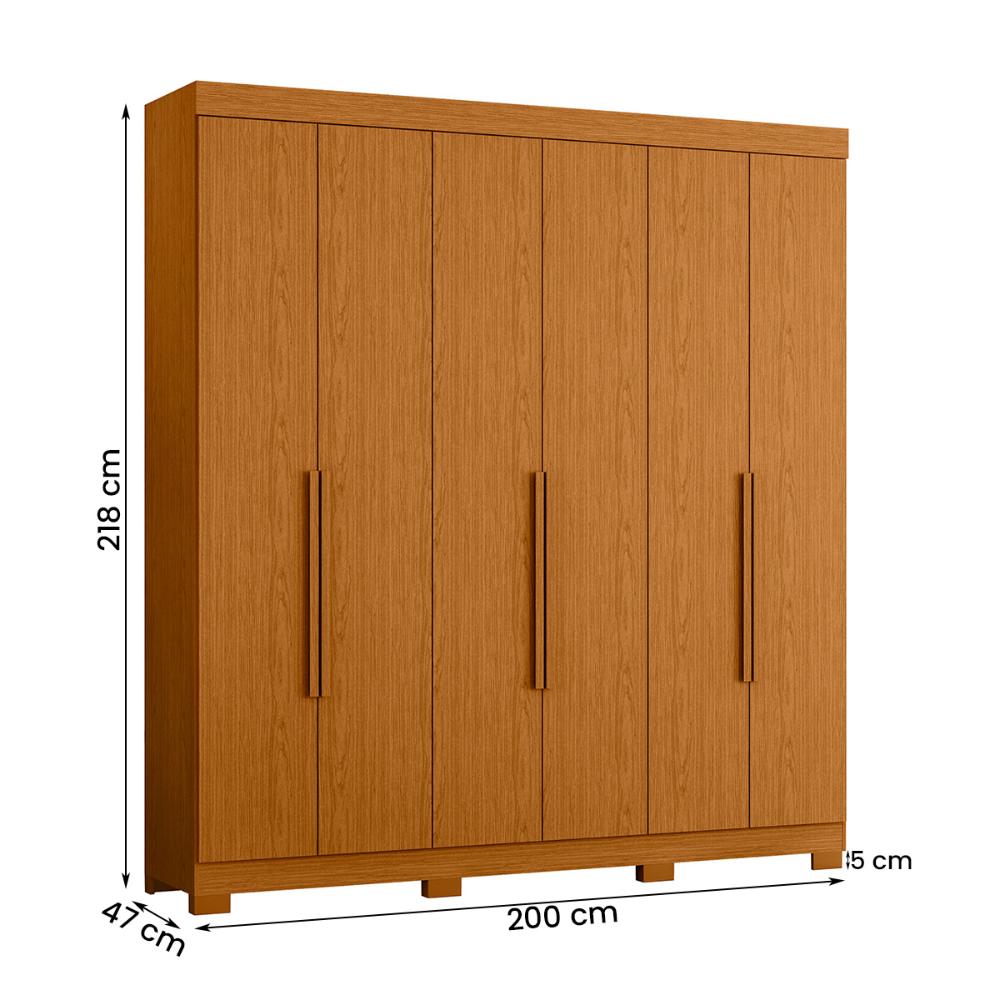 Guarda Roupa Vinci 200cm 6 Portas 3 Gavetas com Pés Cinamomo