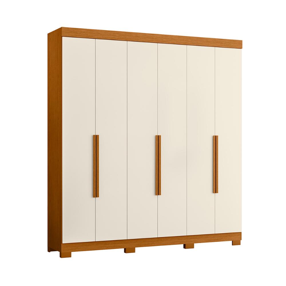 Guarda Roupa Vinci 200cm 6 Portas 3 Gavetas com Pés Cinamomo/Off White